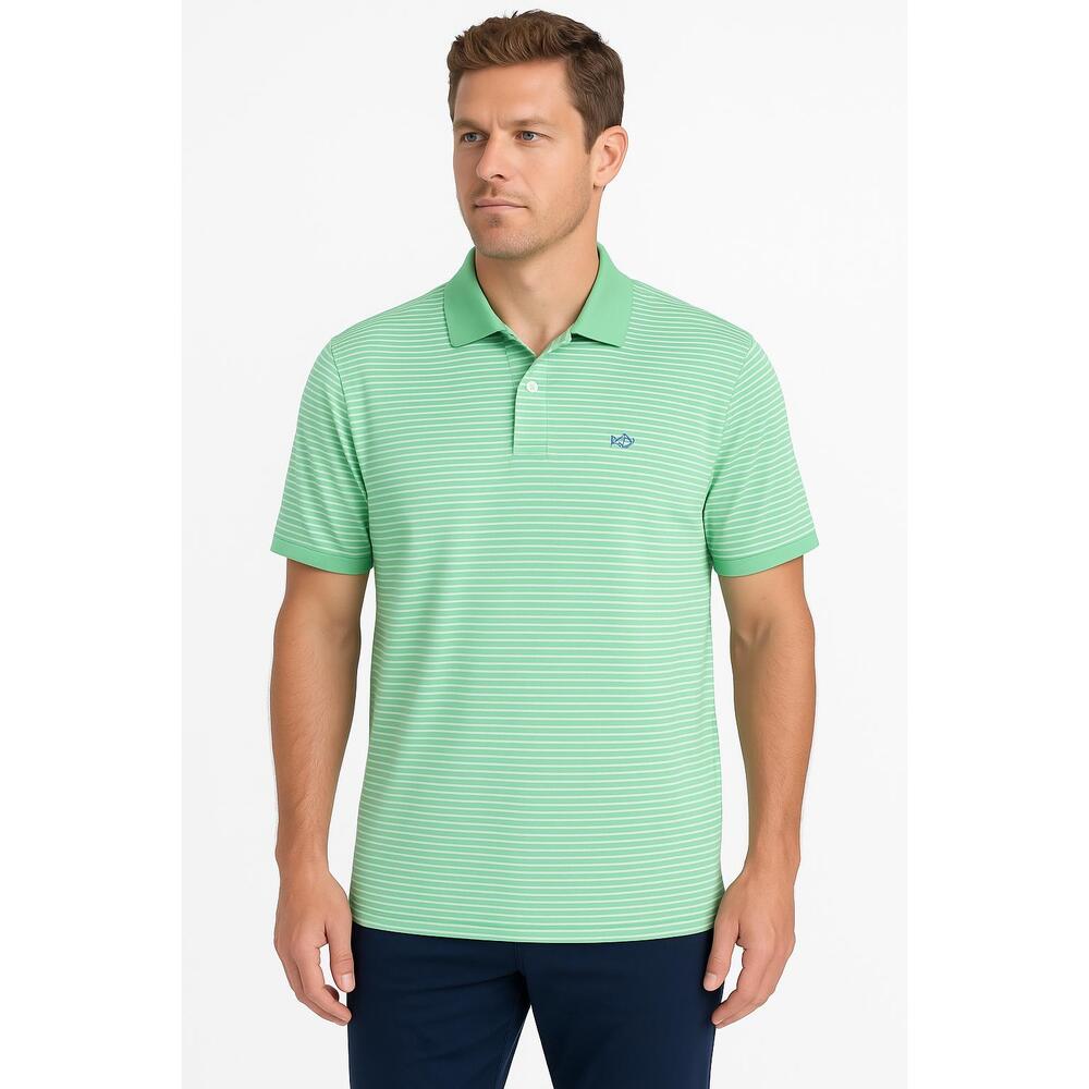 Southern Tide The Skipjack Mens Large Green Striped Polo Collared Golf Shirt - Picture 2 of 15